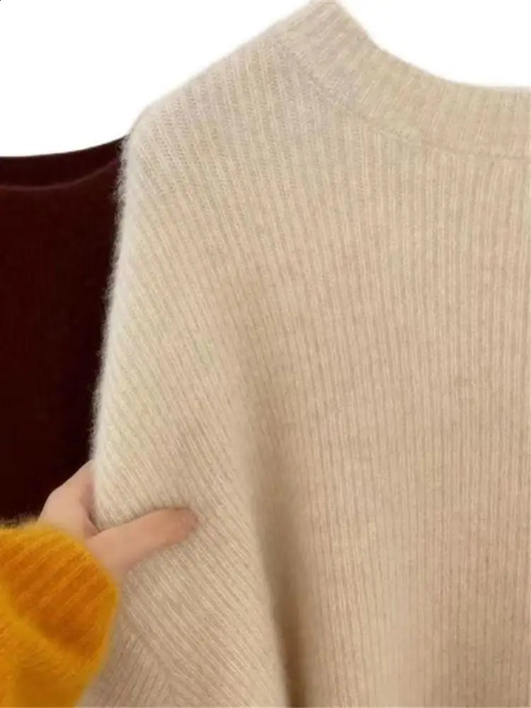 AutumnWinter Round Neck Cashmere Sweater Womens Thick Grey Wool Moher Soft Knitted Long Sleeve Floral Basic Top 240814