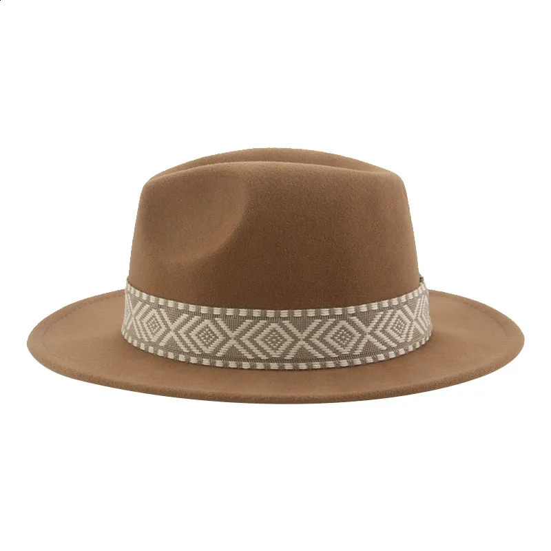 Panama Hat Western Cowboy Hats for Women Solid Big Brim Casual Fedoras Men Women Camel Black White Felted Hat Sombreros Gorras 240812