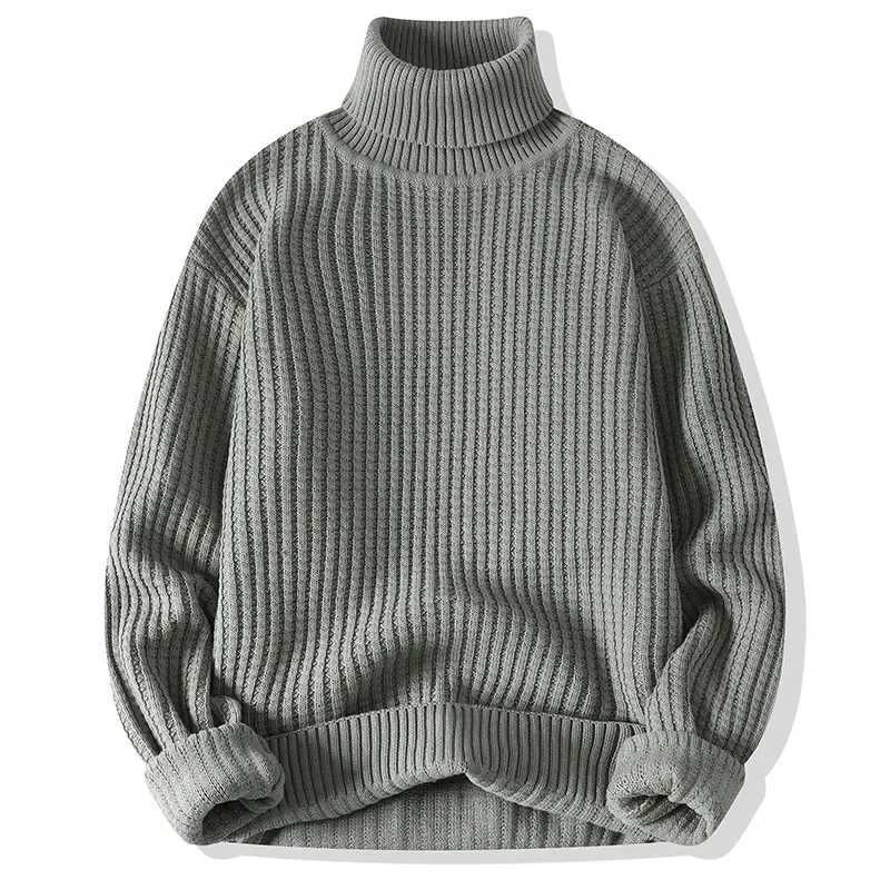 Mens Autumn and Winter Warm Business Slim Fit Half High Collar Thickened SweaterXJ240814