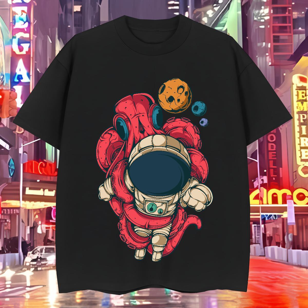 Men T Shirts 230g 100% Cotton cosmonaut Summer Casual Breathable Short Sleeve Oversized Couples T Shirts Customized Loose Top Tees