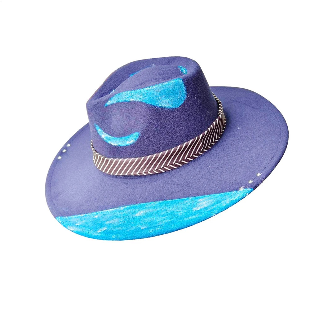 Hand Drawn Fedora Hat for Men and Women Jazz Hat Colored DIY Handmade Hat AutumnWinter Party Hat Customization 240812