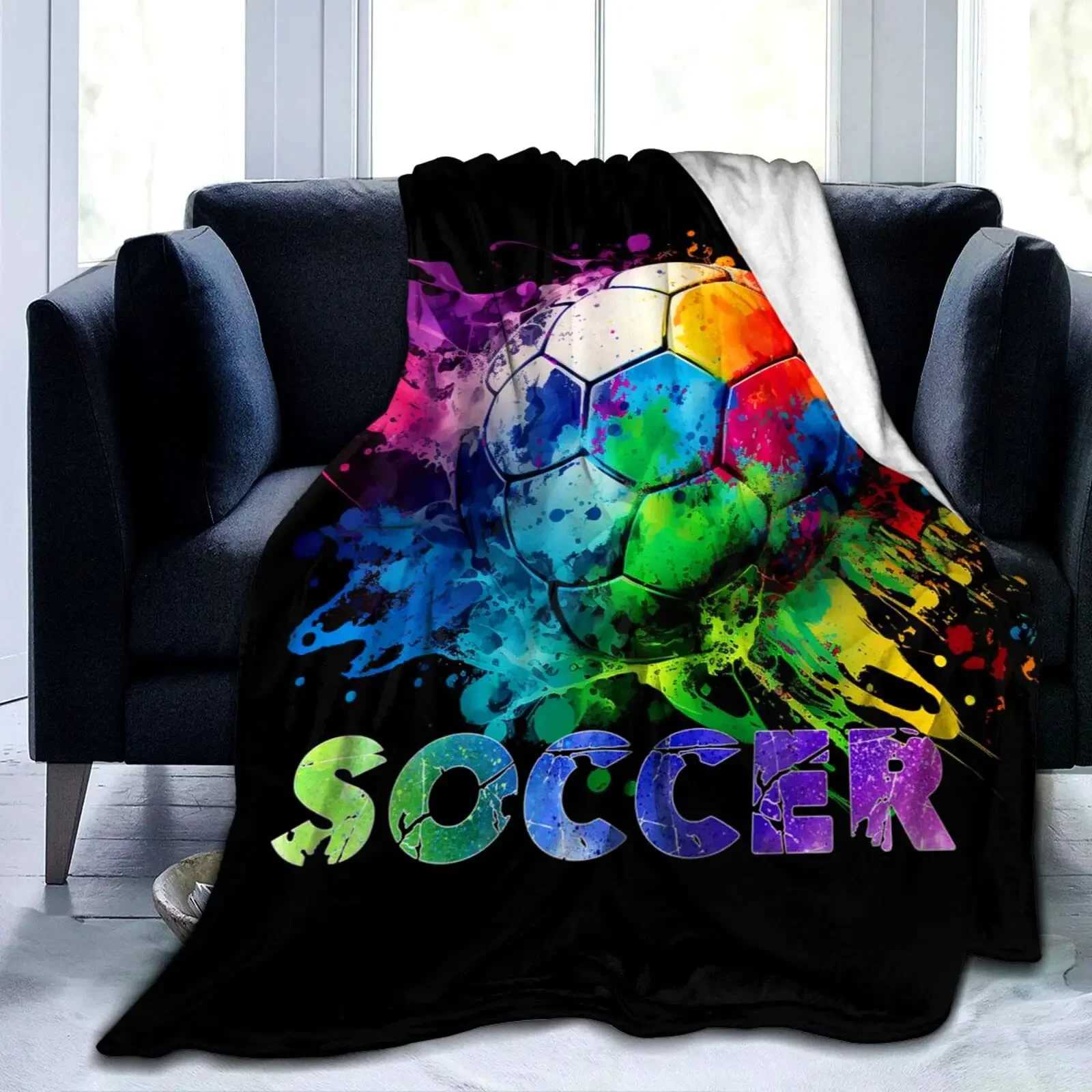 Football Throw Blankets Soccer Colorful Flannel Blanket for Kids Boys Adults Ball Sport Game Bed Sofa Blankets King Queen Size Y240815