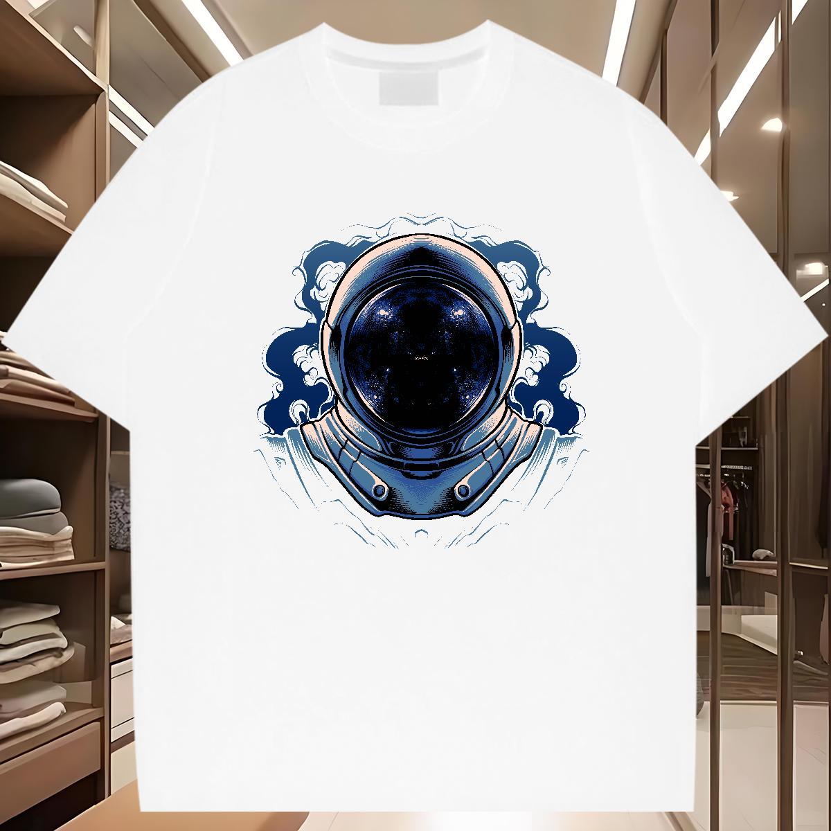 Men T Shirts 230g 100% Cotton cosmonaut Home Outdoor Crew Neck White Plus Size Men Clothes T-Shirt Fashion New Wholesale Tee Shirt