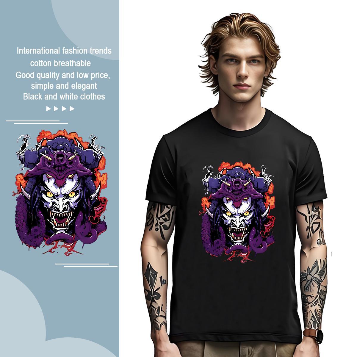 Men T Shirts 100% Cotton 230g Terror, Purple Dragon,Flame Casual Beach Breathable Asian Size Men Tshirts 2024 Summer Popular Tops Tees