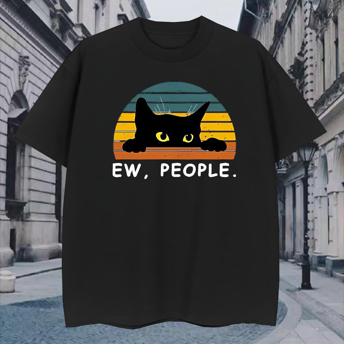 Loose T shirt cat Breathable Short Sleeve Outdoor Graphic 230g Pure Cotton Mens Tshirts Fashion Tops
