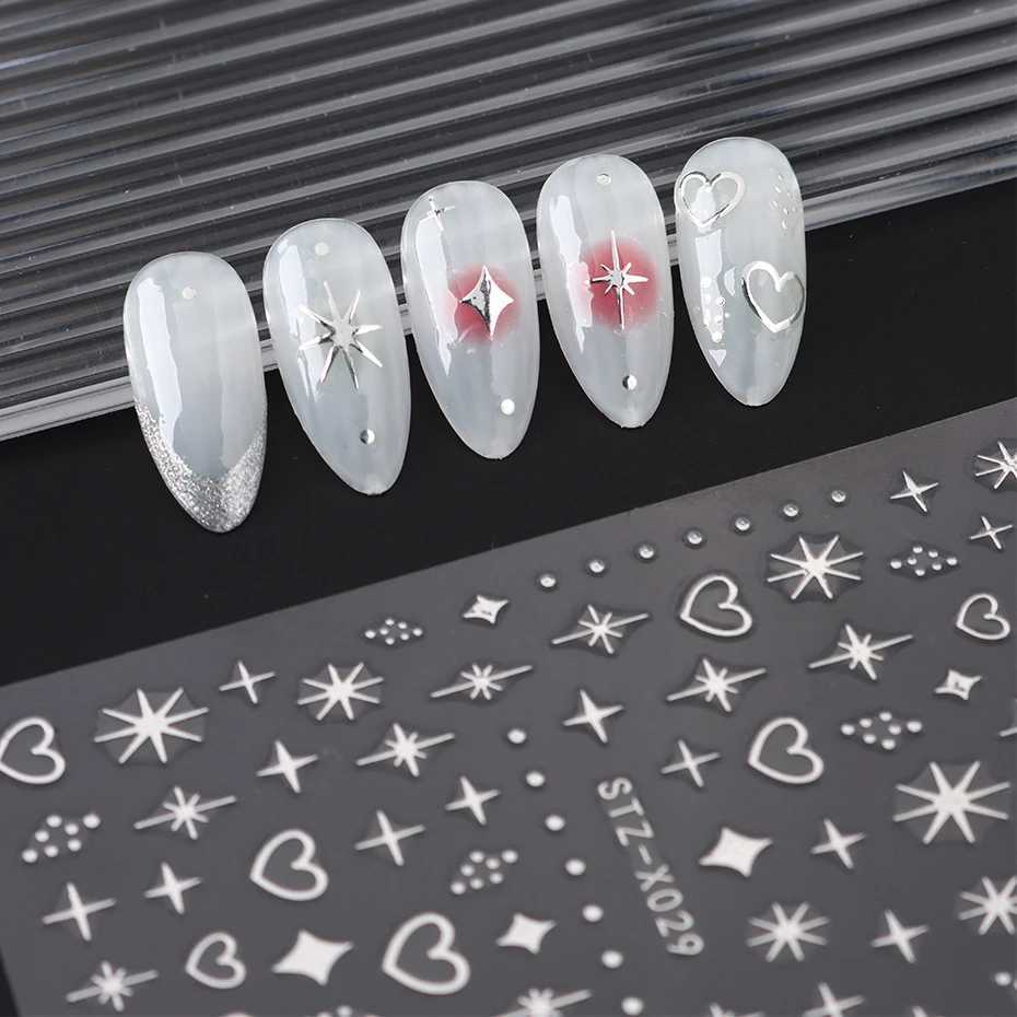 3D Love Heart Nail Stickers Holographic Bronzing Stars Sliders Starlight Flame Silver Chrome Y2K Nail Art Manicure DecorationXJ240814