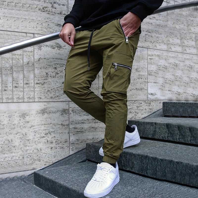 Cross border European and sports and leisure zipper mULti pocket pants manufacturer for mens fitness running training pantsW240725