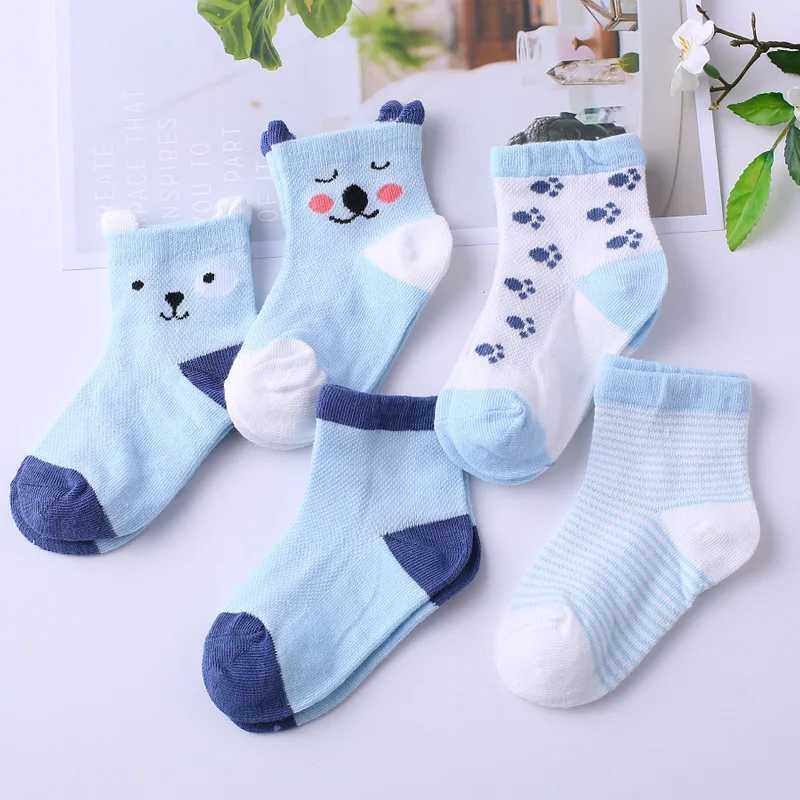 5 pairs/batch of childrens cotton socks for boys and girls cute cartoon soft mesh short socks for babies spring and summer fashion for children W24081