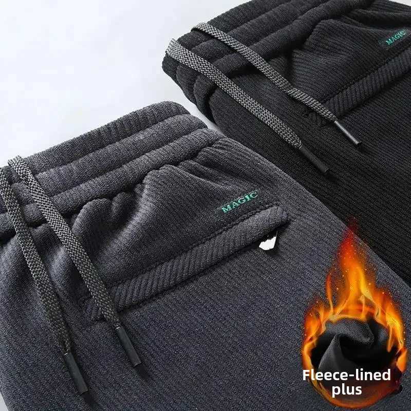 Winter mens Corduroy straight leg casual pants loose fit wool lining warm sports pants casual jacketW240725