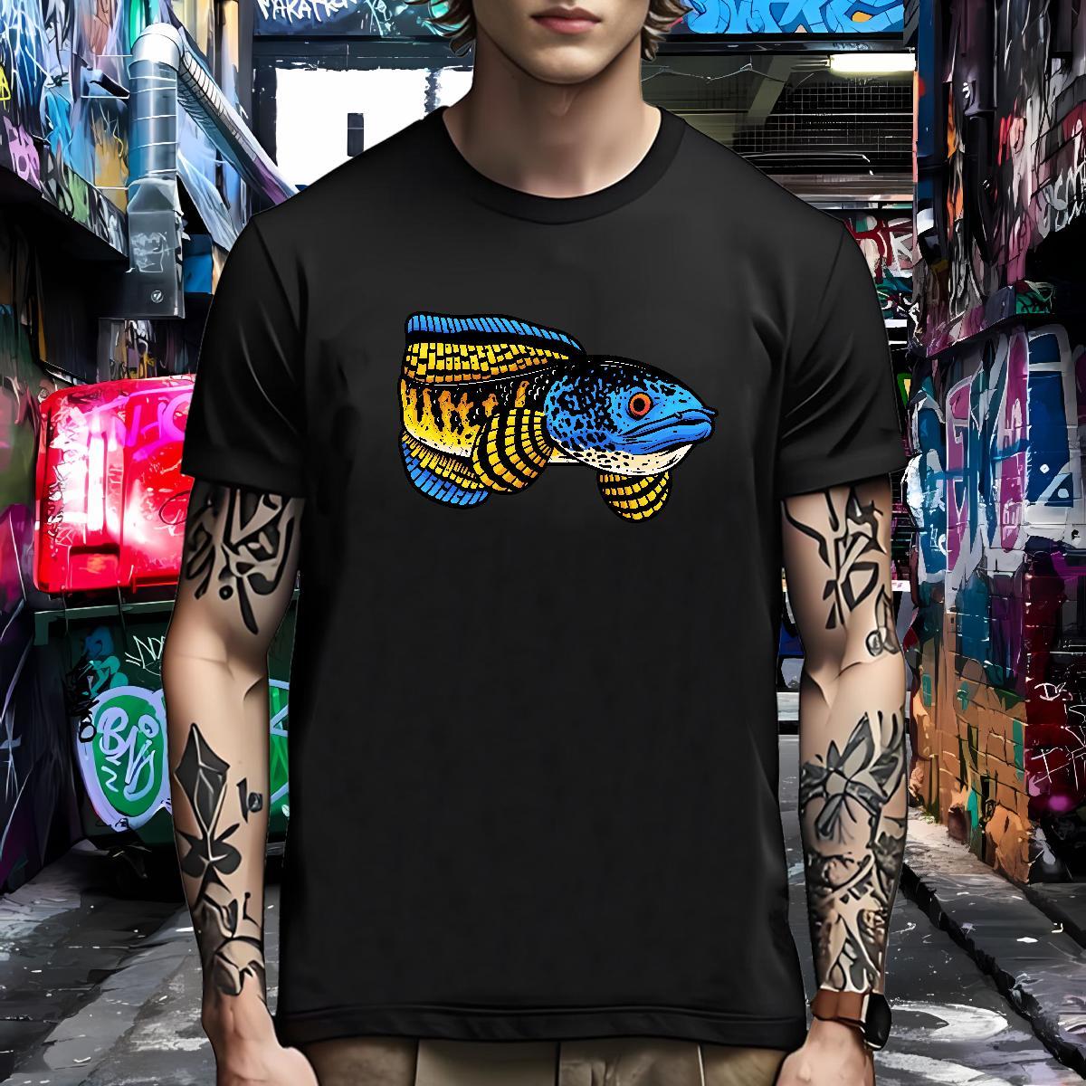 Loose T Shirt For Man fish Round Neck Short Sleeve Street wear Hip Hop Oversized 100% Cotton 230g Men Tops Tees New Designer Tees Shirts
