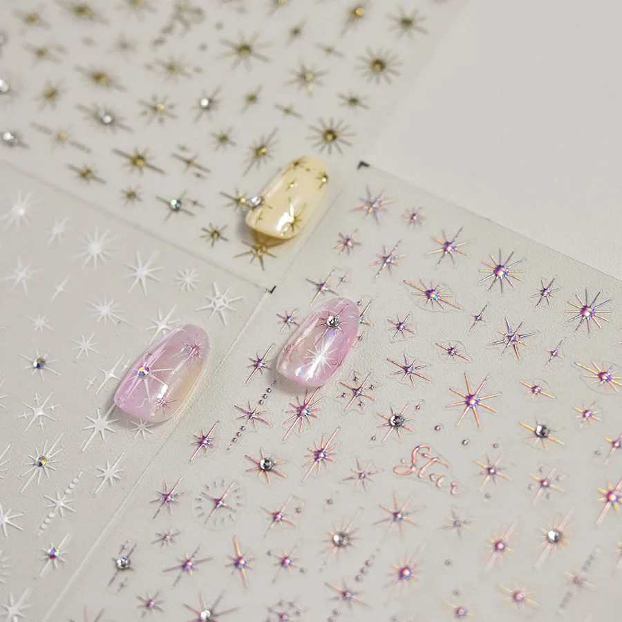 5D Bronzing Star Nail Art Stickers 1pcs Luxury Diamond Gold Sliver Laser Pentacle Self Adhesive Nail Decorations Slider DecalsXJ240814