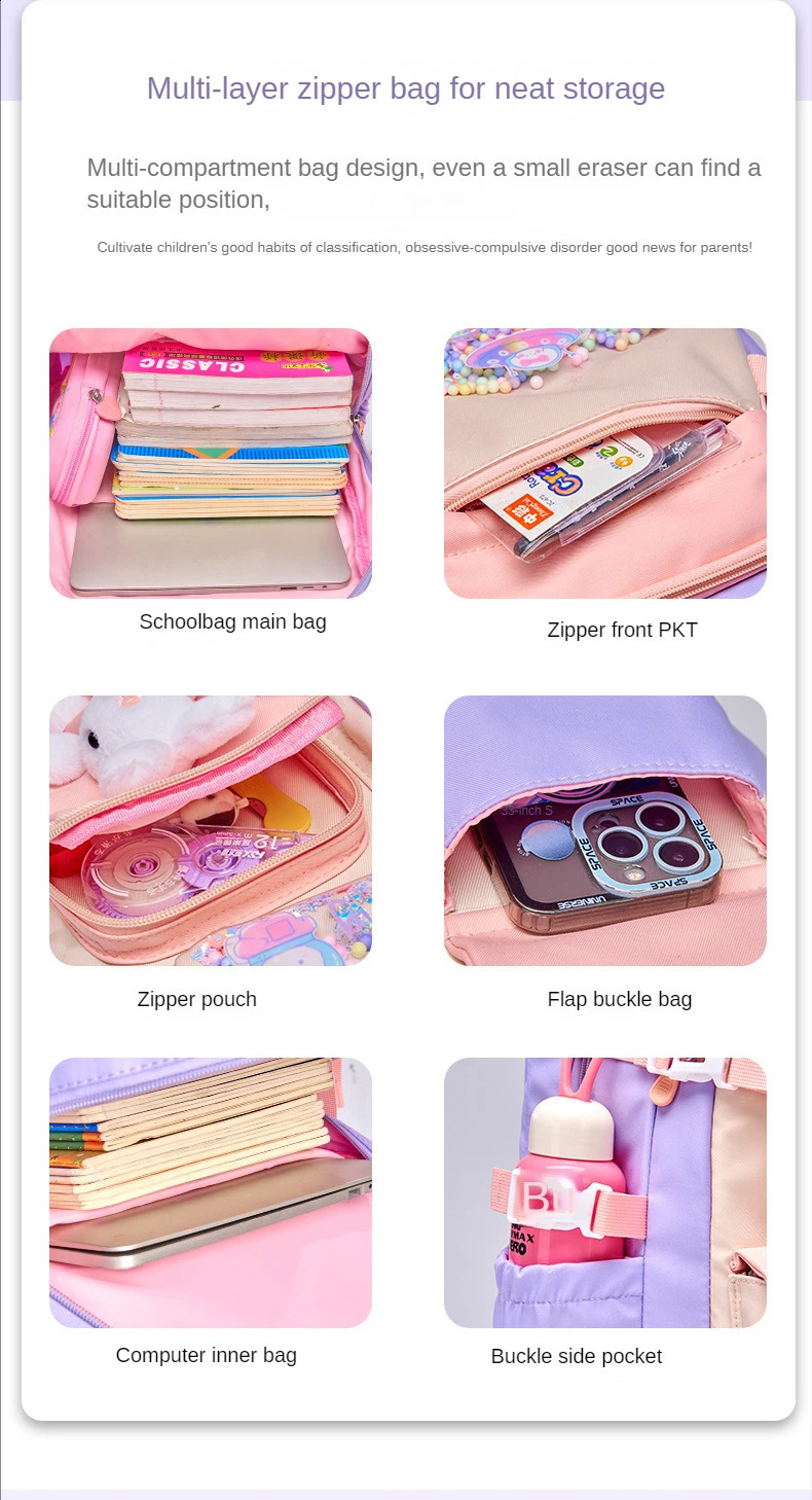 Elementary School Girls Backpack Kawaii Lightweight Childrens Waterproof Bag Colorful Travel Backpack Mochilas Gift 241019CJ