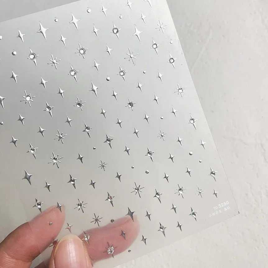 Simple Laser Bronzing Gold Silver Mini Star Rhinestone INS 5D Relief Self Adhesive Nail Art Decoration Sticker 3D Manicure DecalXJ240814