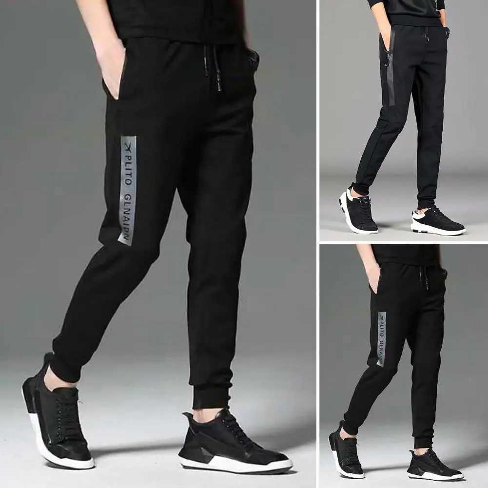 Mens Trouser Solid Color Brushed Elastic Waist Mens Ankle Tie Casual Spring Trouser Daily WearW240725