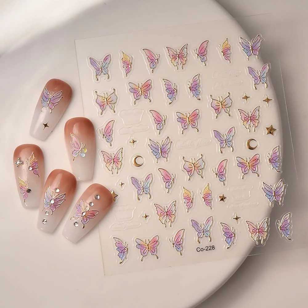 5D Cartoon Angel Nail Sticker Bronzing Butterfly Nail Art Decorations Sticker Nail Decals Four Seasons Flower Stickers For NailsXJ240814