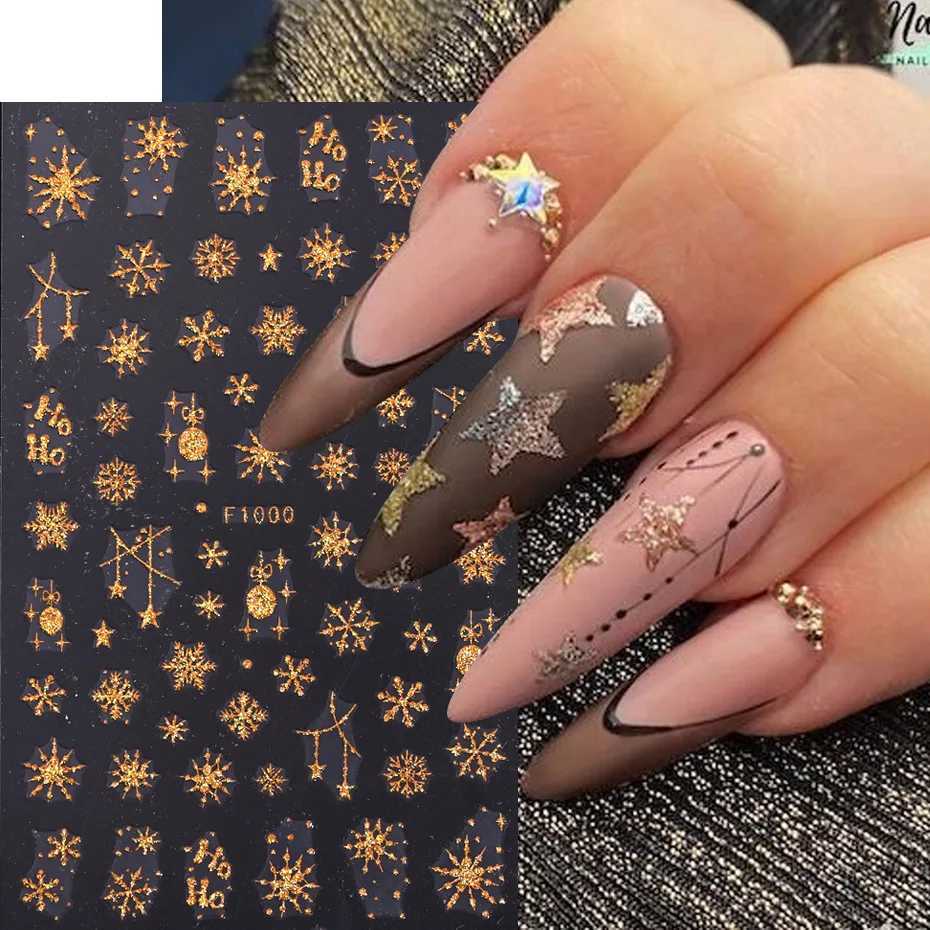 New Christmas Decorations 2023 New Year Nail Stickers 3D Gold Santa Claus Elk Snowflake Nails Art Accessories Sliders For NailsXJ240814