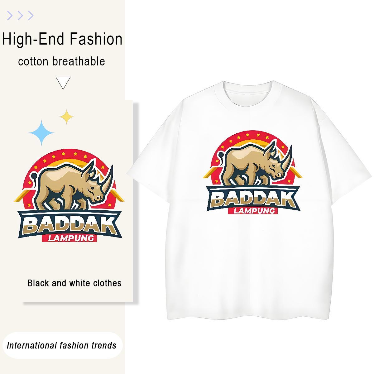 Classic Men Tees Home Outdoor 100% Cotton 230g Cartoon Print Short Sleeve O-Neck rhinoceros T-Shirts DIY Customized Tee Shirt