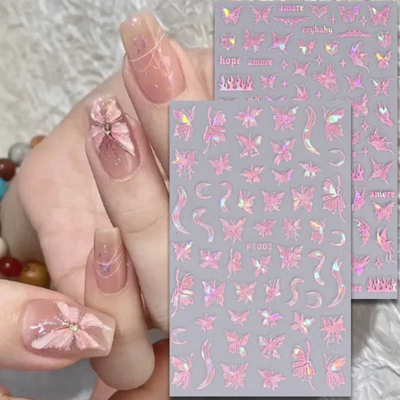 1PCS New 3D Black and White Butterfly Streamers Nail Stickers Y2K Decoration Laser Geometric Pattern Stickers Nail Art DecalsXJ240814