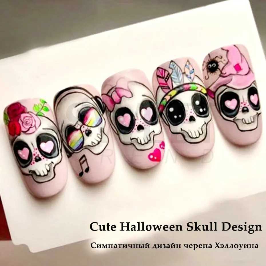Cute Halloween Nail Design Sticker Pink Cartoon Skull Pumpkin Spooky 3D Punk Holiday Manicure Slider Nail Art Accessories BEF886XJ240814