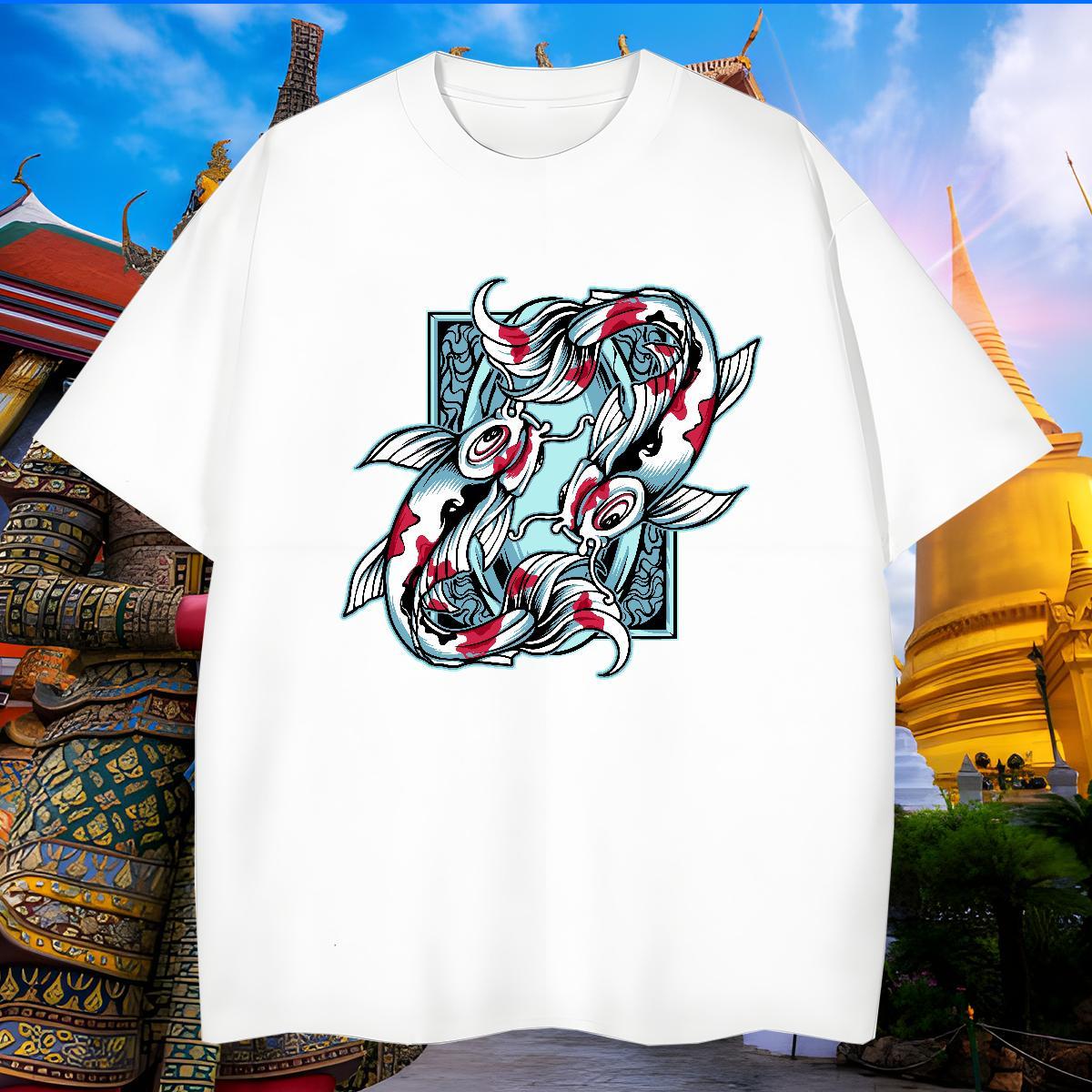 Wholesale T-Shirts sick fish Round Neck Short Sleeve Street Casual Anime Print 100% Cotton 230g Men Clothes T-Shirt Fashion New Tshirts