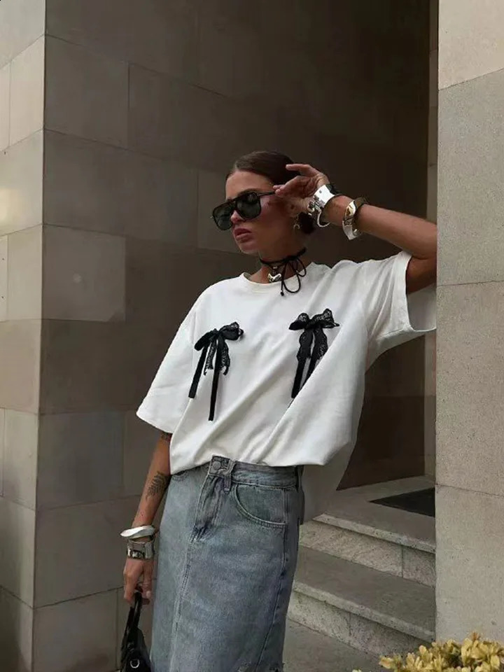 Cotton medium length summer Tshirt streetwear plus size Harajuku BF loose white printed short sleeved 240814