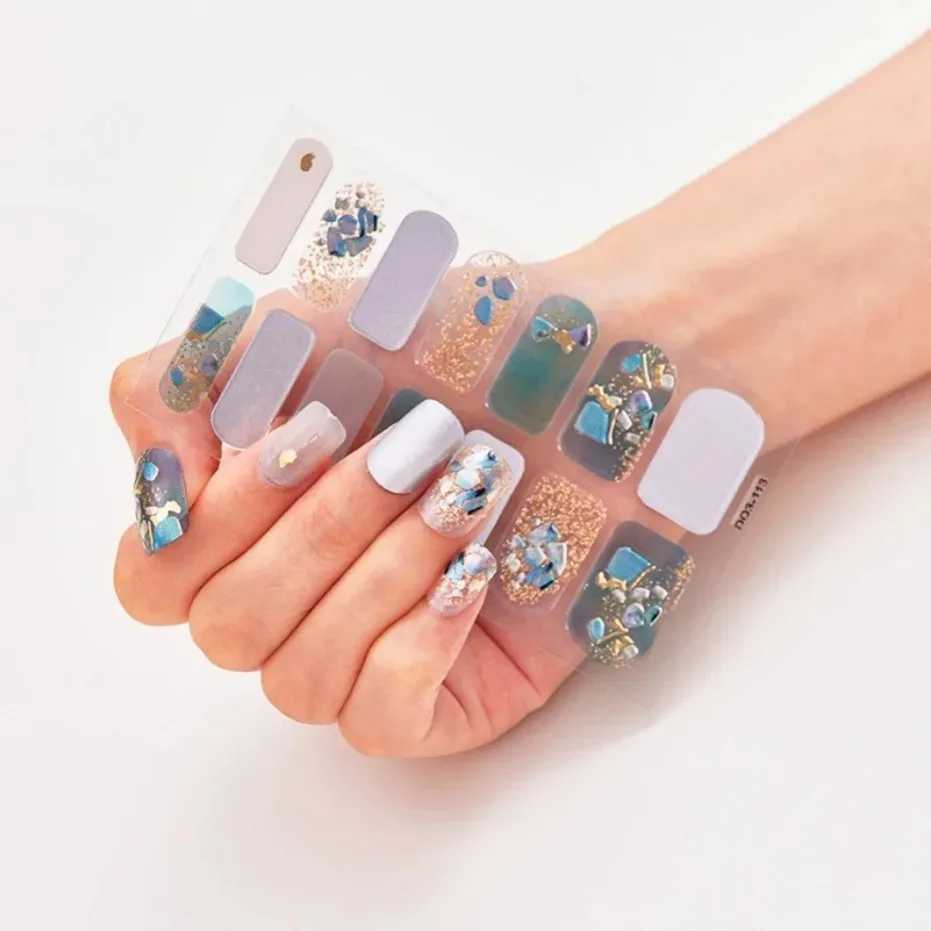 Semi Cured Gel Nails Art Stickers Fashion Solid Color Manicure Decal UV LED Lamp Need Gel Nail Decals Nail Sticker DecorationXJ240814