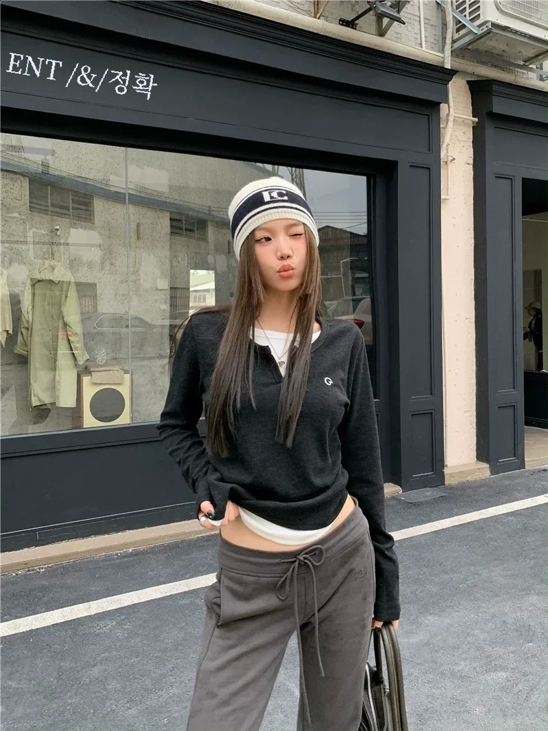 Long sleeved Tshirts womens full match fashion hippie temperature Oneck High Street Korean Harajuku Tops Autumn College 240814