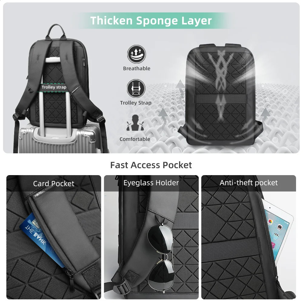 Heroic Knight Trend Backpack Men Multifunction Work Backpack for 15.6 Laptop Waterproof Slim Business Bag College Bag Male 240813