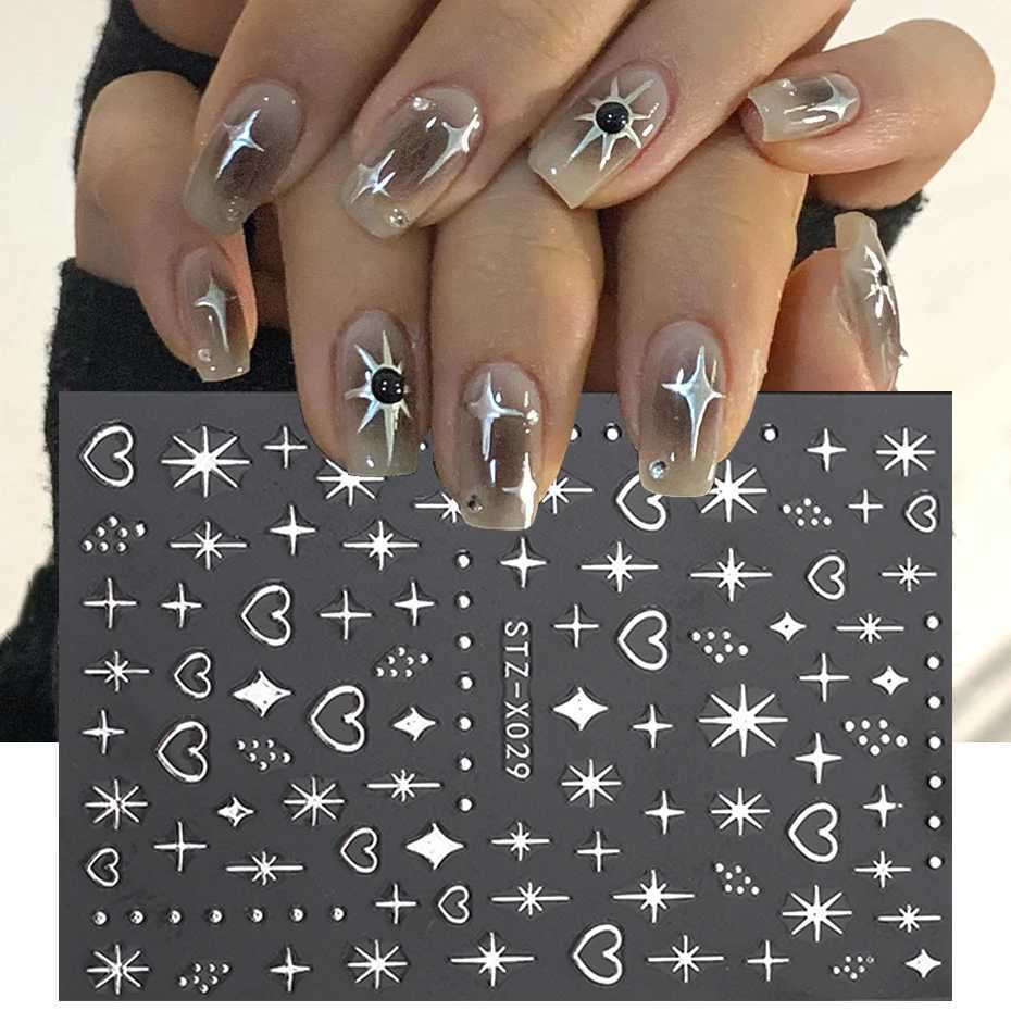 3D Love Heart Nail Stickers Holographic Bronzing Stars Sliders Starlight Flame Silver Chrome Y2K Nail Art Manicure DecorationXJ240814