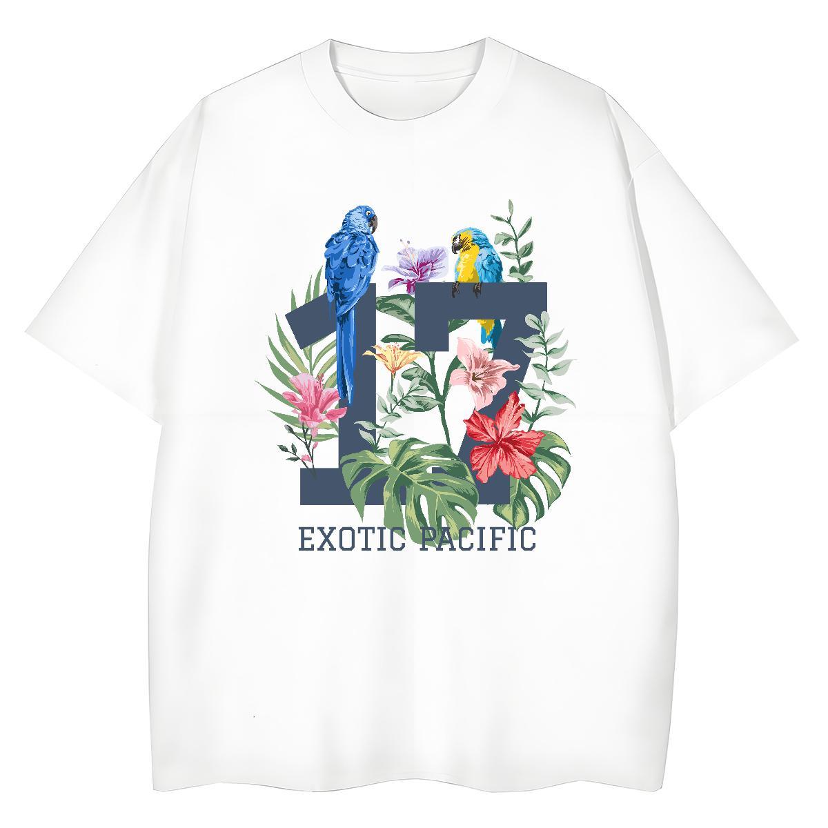 Popular T shirt bird Breathable Crew Neck Daily Wear Floral Print 100% Cotton 230g Men Tops Tees 2024 DIY Top Tees