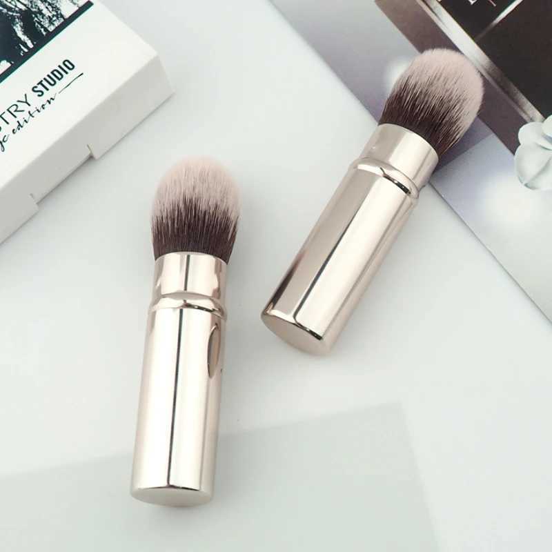 1 small retractable cosmetic brush mini portable facial powder powder blusher highlight brush optical fiber hair metal handle brush W240814