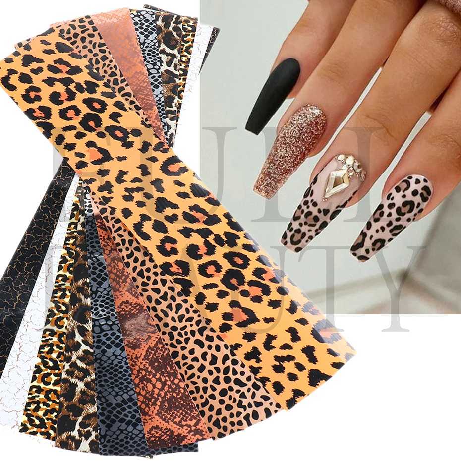 10pcs Leopard Print Nail Foil Sticker Sexy Wild Snake Animal Slider Nail Design Nail Transfer Decals Manicure Decoration LE2023XJ240814