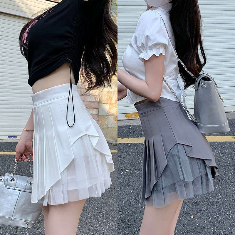 Skirt White Mesh High Waist A-line Mini Women's Summer Haruku Fashion Korean Style Clothes Kawaii Black Girls Pleated Skirts s