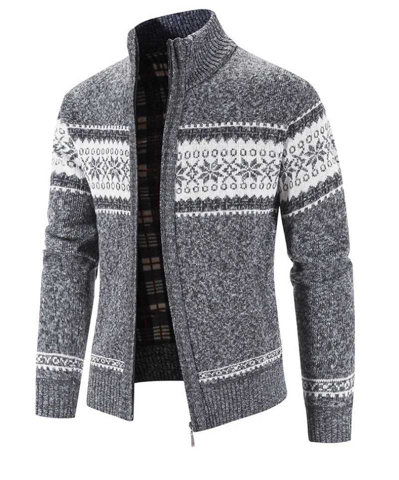 2023 Autumn/Winter New Product Mens Sweater Colored Christmas Snowflake Piece Standing Collar Warm Cardigan Knitted Coat MensXJ240814