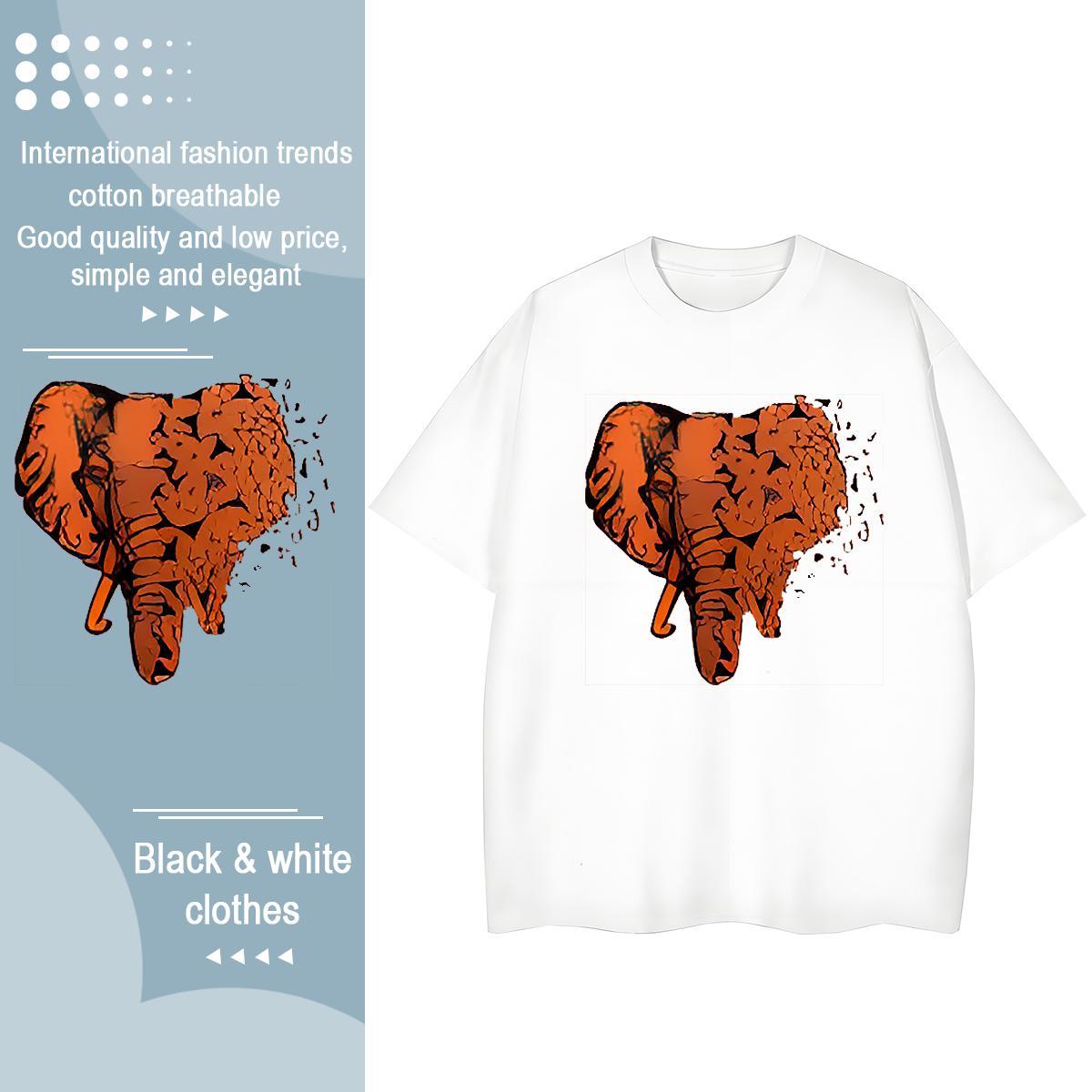 Popular T-Shirts for Men Elephant Breathable Crew Neck Casual Beach Oversized 3XL 4XL 100% Cotton 230g Men Tees 2024 DIY Tshirts