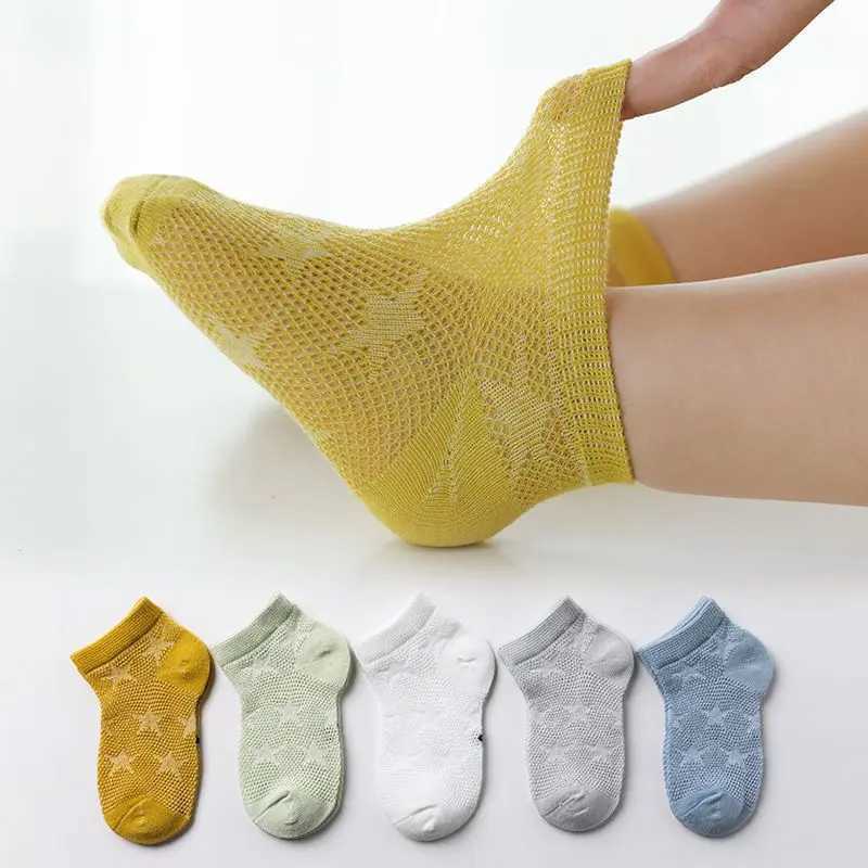 5 pairs/batch of summer childrens socks for boys and girls baby fashion pure cotton wild soft breathable childrens casual mesh socks for 1-8 years W24