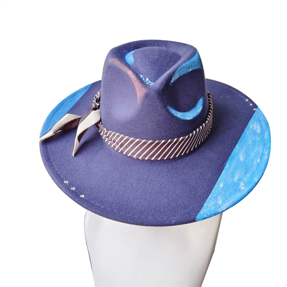 Hand Drawn Fedora Hat for Men and Women Jazz Hat Colored DIY Handmade Hat AutumnWinter Party Hat Customization 240812