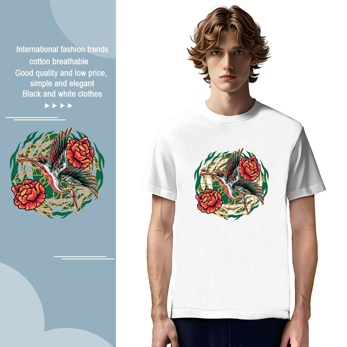 Comfortable T-Shirts eagle Breathable Short Sleeve Home Outdoor Cartoon Print 100% Cotton 230g Mens Tshirts New Arrival Tee Shirt