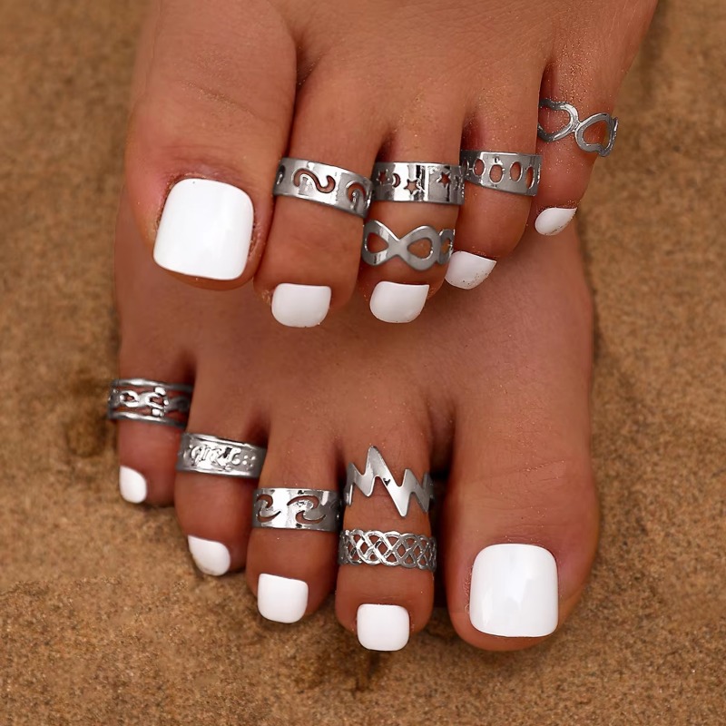 10Pcs/Set Gold Star Butterfly Heart Foot Toe Ring Set Silver Hollow Lightning Moon Beach toes Ring For Fashion Women Jewelry