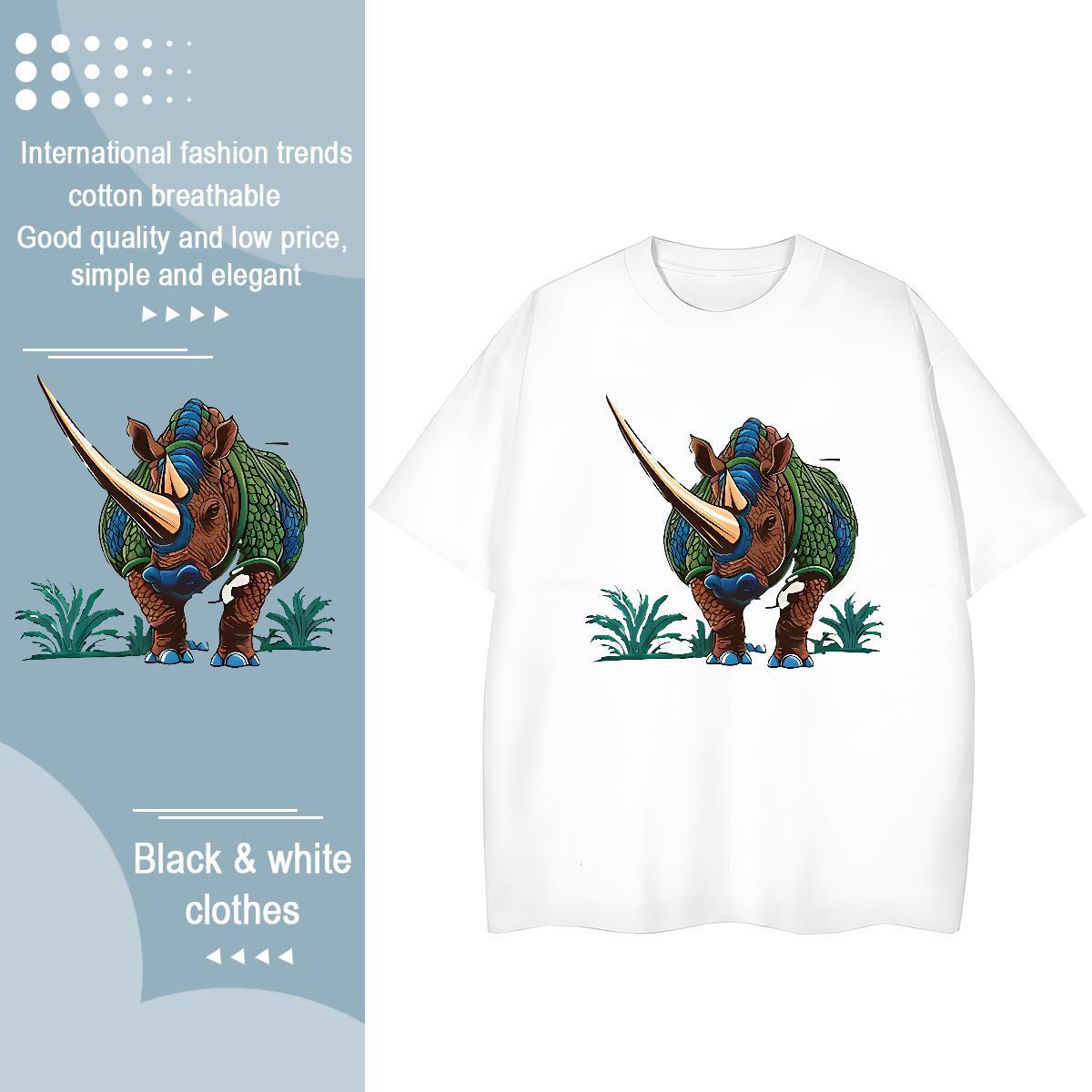 Wholesale T Shirts Men rhinoceros O Neck Short Sleeves Daily Wear Customized 230g Cotton Men Tops Tees Fashion Clothes