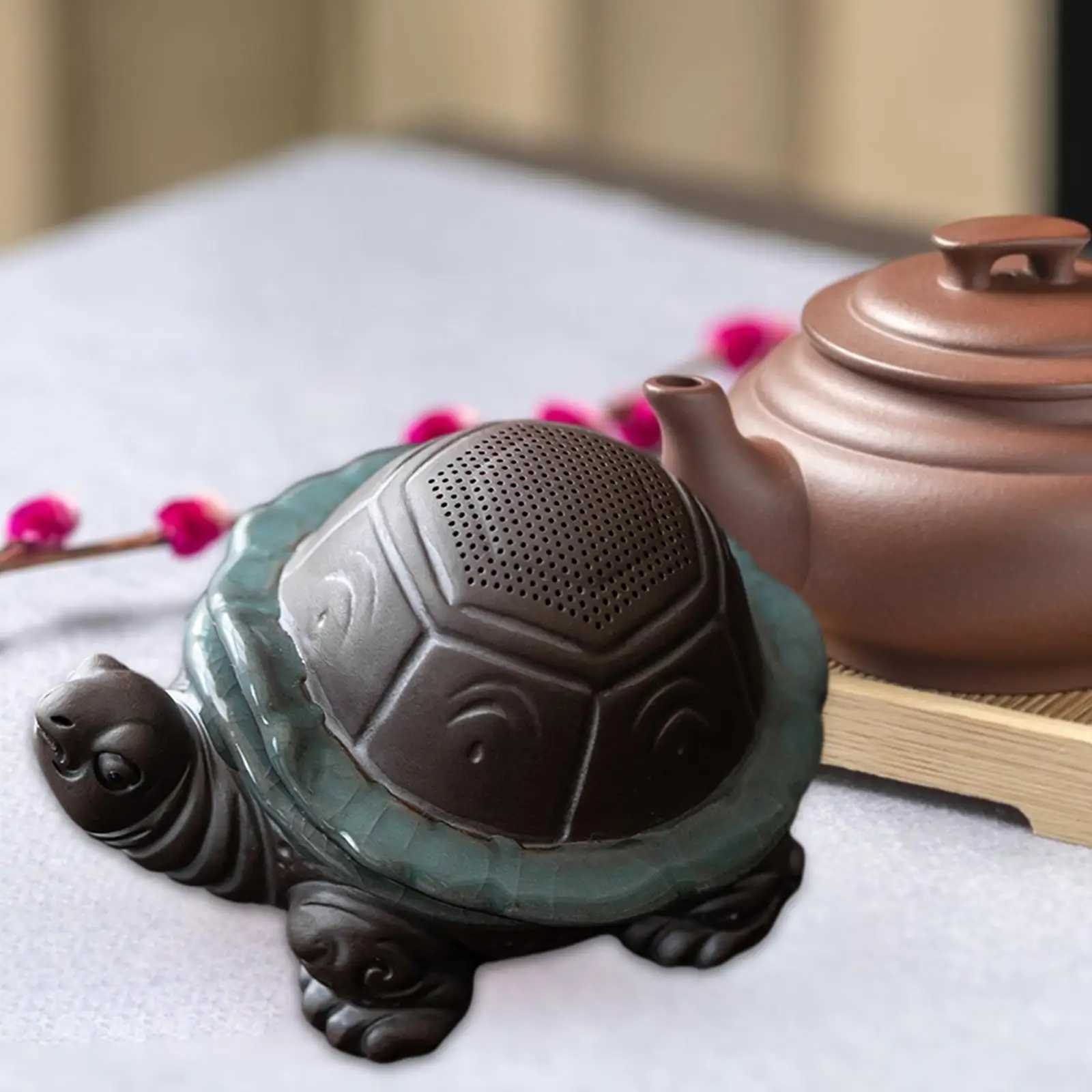 Tea Pet with Tea Strainer Tea Room Home Decoration Mini Ceramic Craft Collectible Dining Room Bookshelf Desk Turtle StatueXJ240814