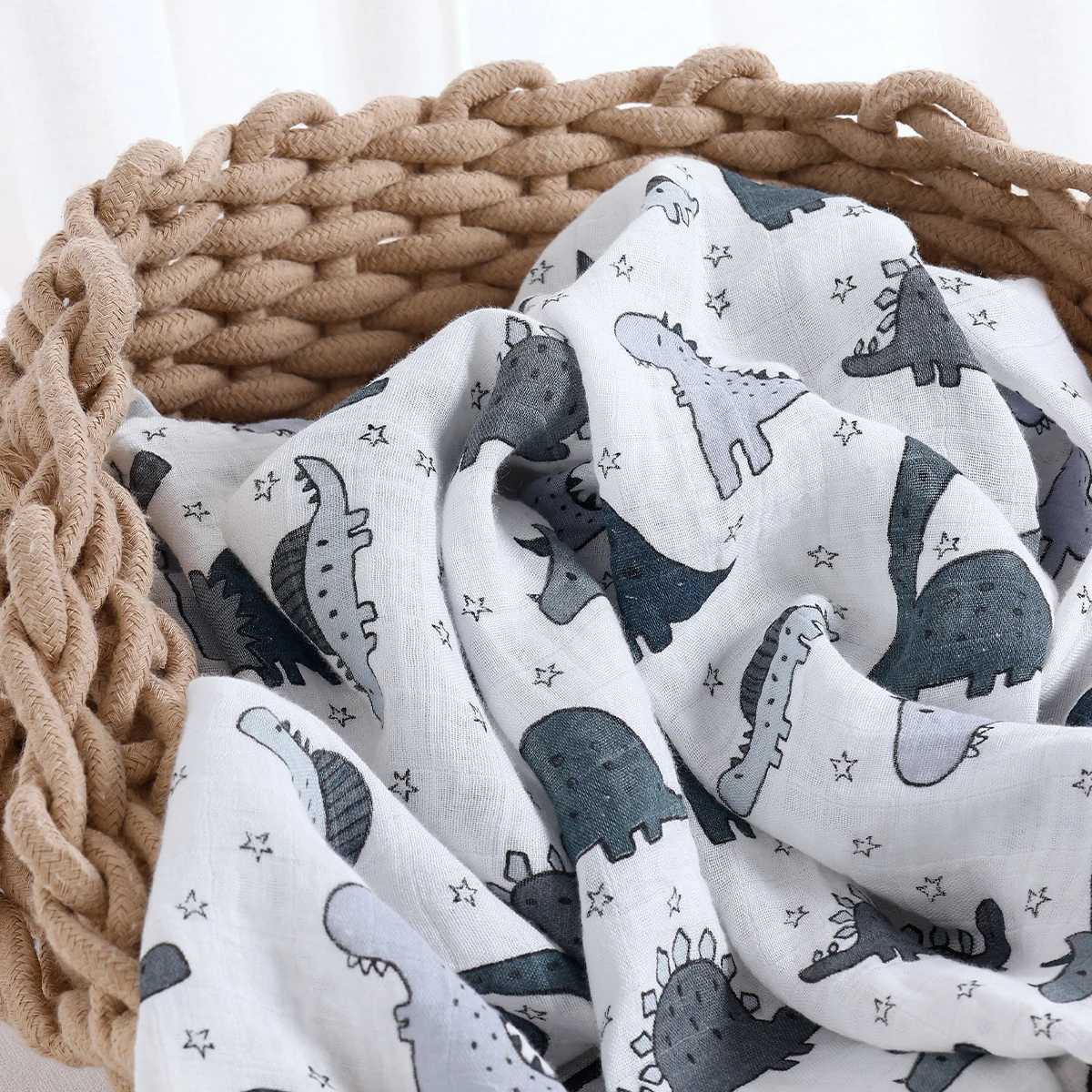 Happyflute 120*110CM Muslin Swaddle For Newborn Bamboo Cotton Summer Blanket Bed Comforter Cute Baby Blankets Y240815