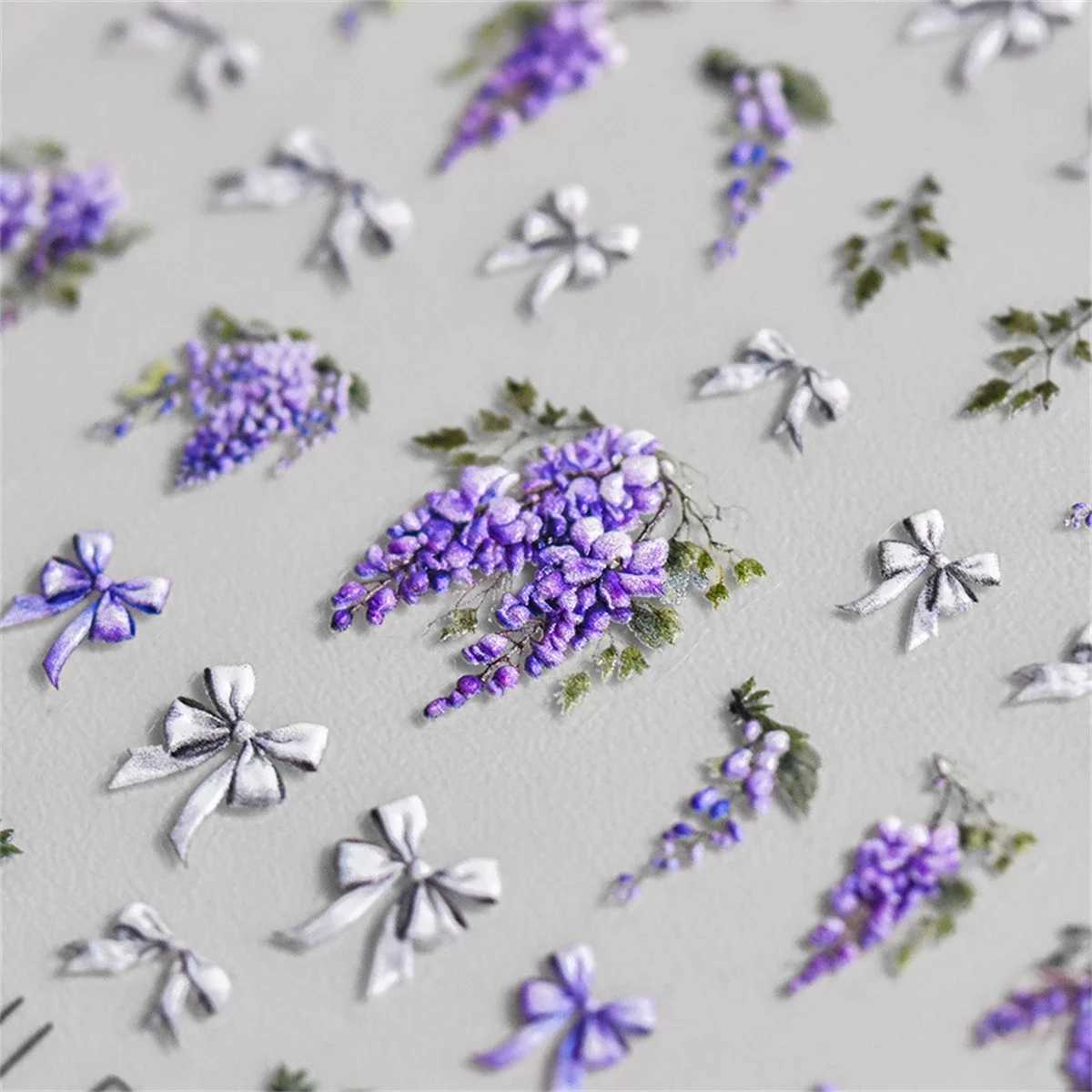 1pcs 5D Japanese Kawaii Purple Wisteria Flower Nail Art Stickers Flower Bow Nail Decoration Slider Decal Adhesive Transfer PartXJ240814