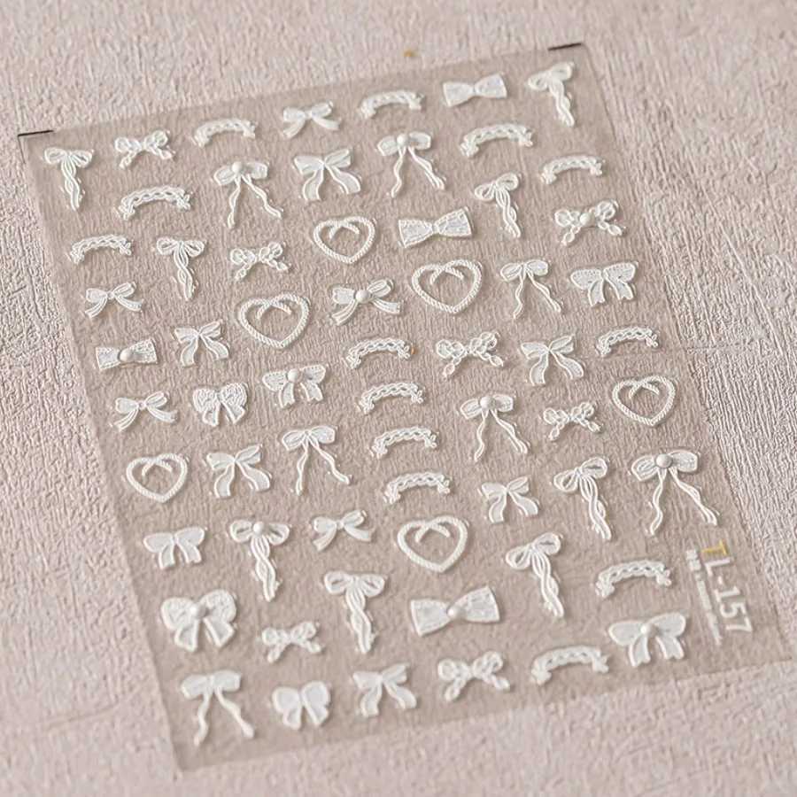 1PCS 5D Macaron Bow Nail Stickers Rhinestones Kawaii Flower Adhesive Decals Press on Nails DIY Nail Art Decorations AccessoriesXJ240814