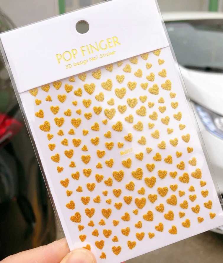 Nail Art Stickers Heart 3D Nail Sticker Gold Silver Black Sexy Red Nail Design Decal with Glitter Powder Nails AccessoriesXJ240814