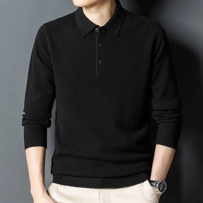 Cashmere sweater mens Polo neck 100% pure wool sweater solid color sweater backing sweaterXJ240814