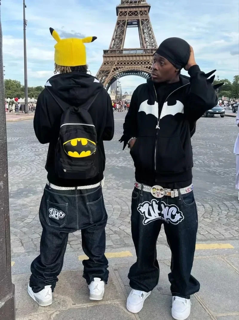 Y2K zip up hoodie Gothic Embroidery Bat anime hoodie Hip hop Men women oversized sweatshirt Harajuku Rock Fashion streetwear Top 240814