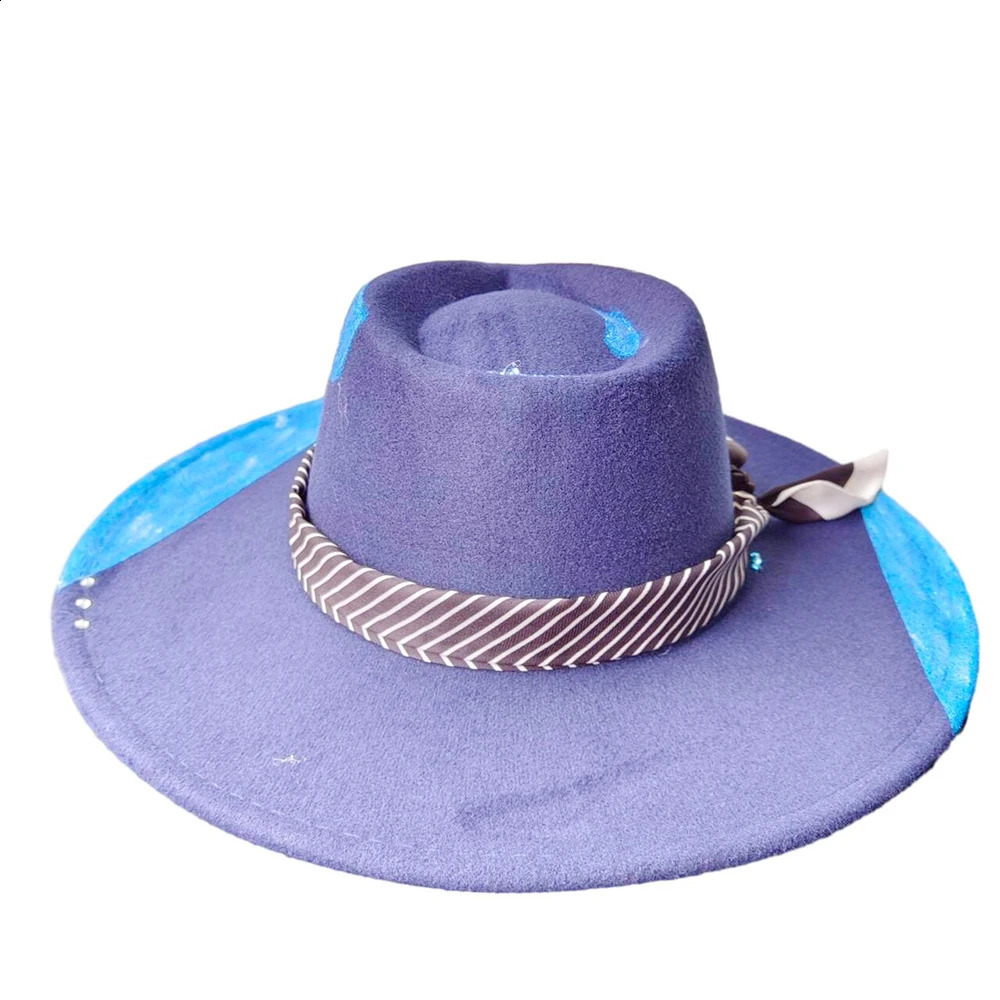 Hand Drawn Fedora Hat for Men and Women Jazz Hat Colored DIY Handmade Hat AutumnWinter Party Hat Customization 240812