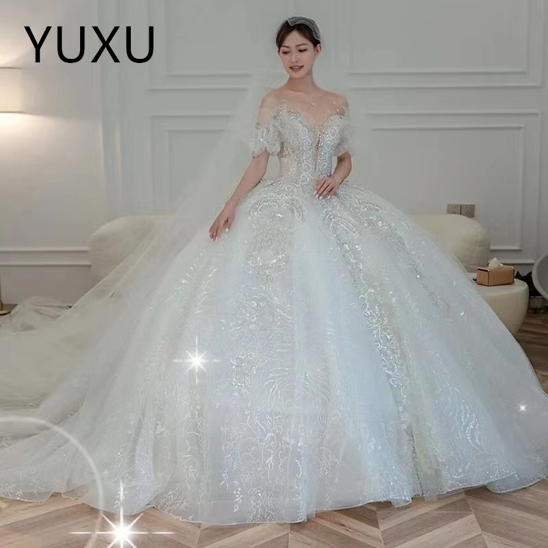 2024 Wedding Dresses Appliques Bridal Ball Gowns Vestidos Custom Made For Women Rhinestones Beaded Pearls Crystals Ruffled Wedding Gowns for Black Wom