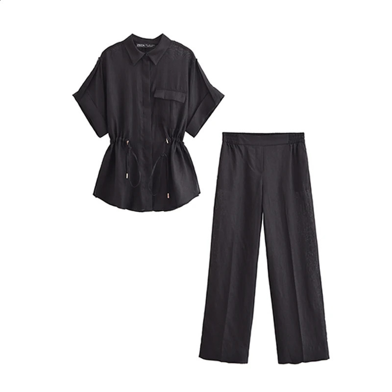 TRAF Sets Summer 2piece 2024 Elastic Waist Women Pants Set Fashion Elegant Youth Holiday Street Chic Suits y240824